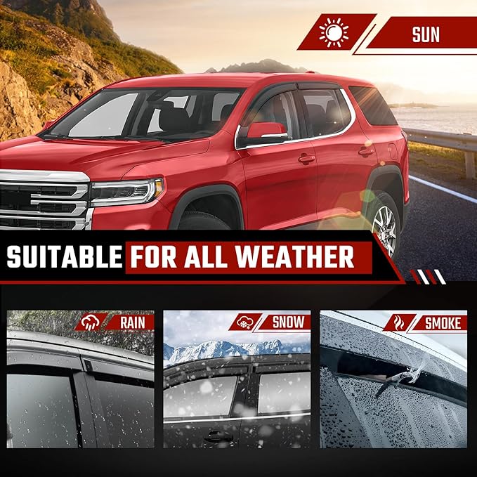 Rain Guards Fit for GMC Acadia 2017 2018 2019 2020 2021 2022 2023 2024, Extra Durable Tape-on Side Window Deflectors, Acadia Wind Deflectors Rain Guard Black 4 PCS