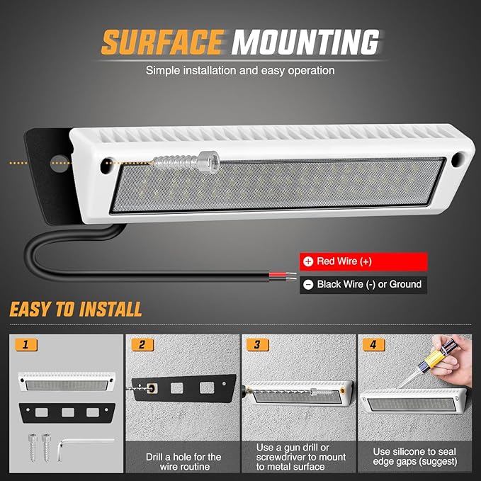 Nilight RV Exterior Lights 13 Inch Porch Light 1PC Flood Beam 12V 24V LED Scene Cargo Lighting White Aluminum Housing for RVs Trailers Travel Campers 5th Wheels Motorhome SUV Truck