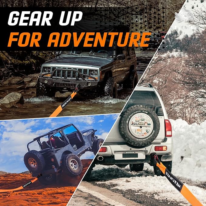 METOWARE Heavy Duty Tow Strap Recovery Kit - 3" x 30ft(35,000lbs) Tree Saver Winch Strap + 3/4" D Ring Shackles(2pcs) +2"Shackle Hitch Receiver + 5/8 Hitch Pin + Storage Bag - Truck, SUV, ATV Off Road