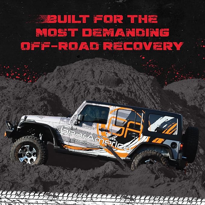 GearAmerica Heavy Duty Tow Strap - 3" x 20' - 35,053 lb Break Strength Tree Saver Winch & Recovery Rope for Offroad - Weather Resistant Triple Reinforced Loop Design