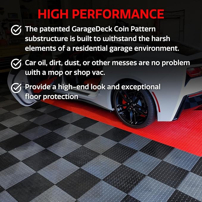 Big Floors GarageDeck Coin Pattern, Durable Copolymer Interlocking Modular Non-Slip Garage Flooring Tile (Graphite, 24 Pack of 12 x 12" Tiles)