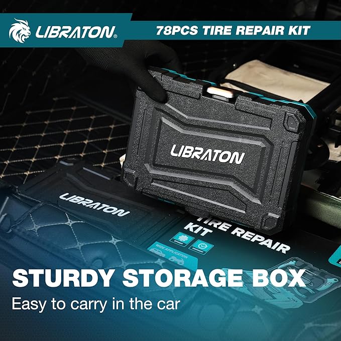 Libraton Tire Repair Kit, 78PCS Tire Plug Kit Heavy Duty Professional Repair Tools to Fix Punctures and Plug Patch Flats, Tubeless Tire Patch Kit for Car, Motorcycle, ATV, SUV, Truck, Tractor, Trailer