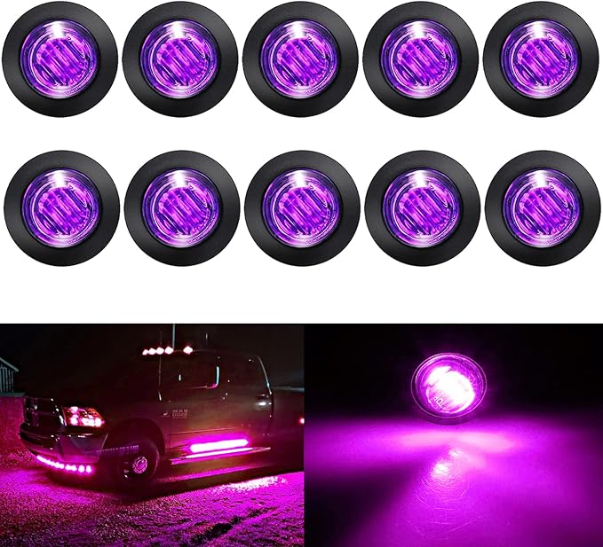 KEING 10 Pack Sealed Waterproof Mini Round 3/4 Inch Purple LED Marker Lights Signal Light 12V for Trailer Truck Bus Pickup Van ATV RV Lorry Caravan, 5 Years Warranty