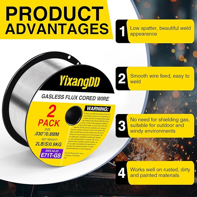 2-Pack 0.030" Flux Core Welding Wire, E71T-GS Low Splatter Gasless Mild Carbon Steel Mig Welding Wire, Compatible With Most Welder, 2-Pound Each