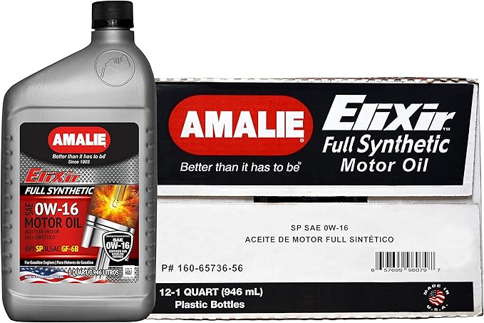 AMALIE Elixir 0W-16 Full Synthetic Motor Oil (160-65736-56) 1 Quart Bottle, Pack of 12 | Made in USA