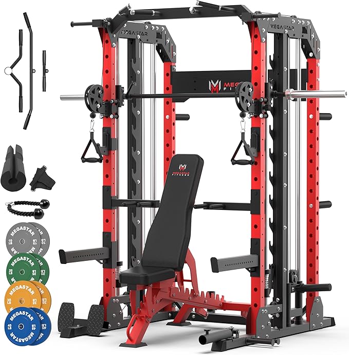 Smith Machine for Home Gym - 2000lbs Capacity All-in-One Power Rack with Cable Crossover, Pull-Up Bar & Dip Station, Includes 18 Attachments, P107 Anvil