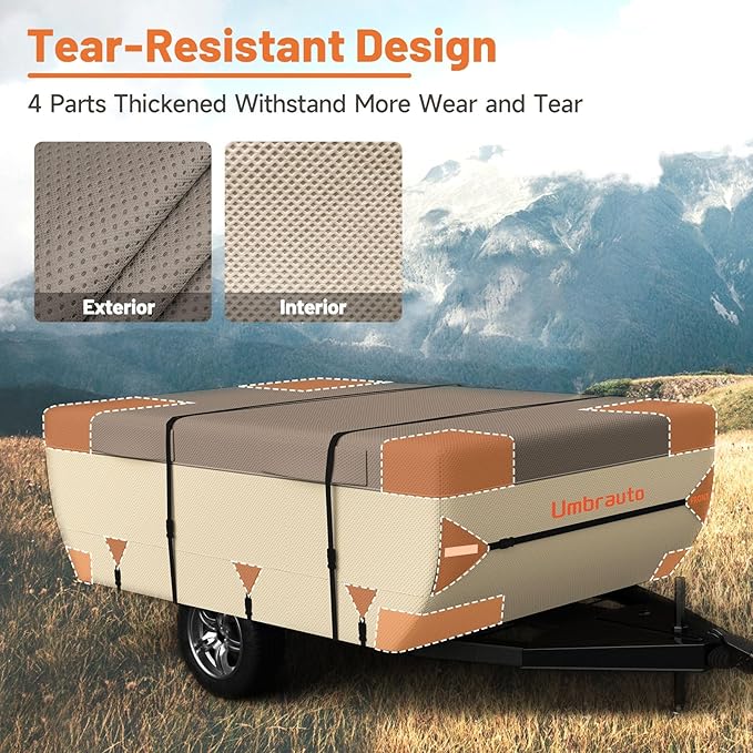 Umbrauto Pop Up Camper Cover for 10'-12' Folding Tent Trailer – 7-Layer Top, 3-Layer Side, Waterproof, Windproof, Sun-Resistant, Heavy-Duty Cover for All-Weather Protection