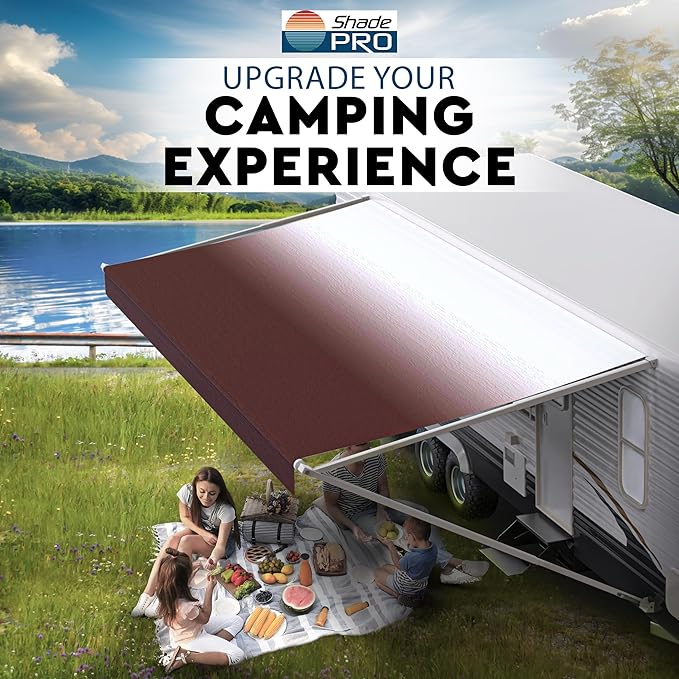 ShadePro - RV Awning Fabric Replacement - Premium Grade Weatherproof Vinyl - Universal Outdoor Canopy for Camper, Trailer, and Motorhome Awnings - Burgundy Fade - 18' (Fabric 17' 2")