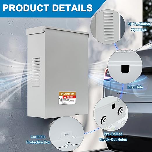 Outdoor EV Charger Enclosure, Wall Charger Cover for Tesla, EV Electric Vehicle Car Charger Cover with Lock, Indoor ＆ Outdoor (Charger Box)