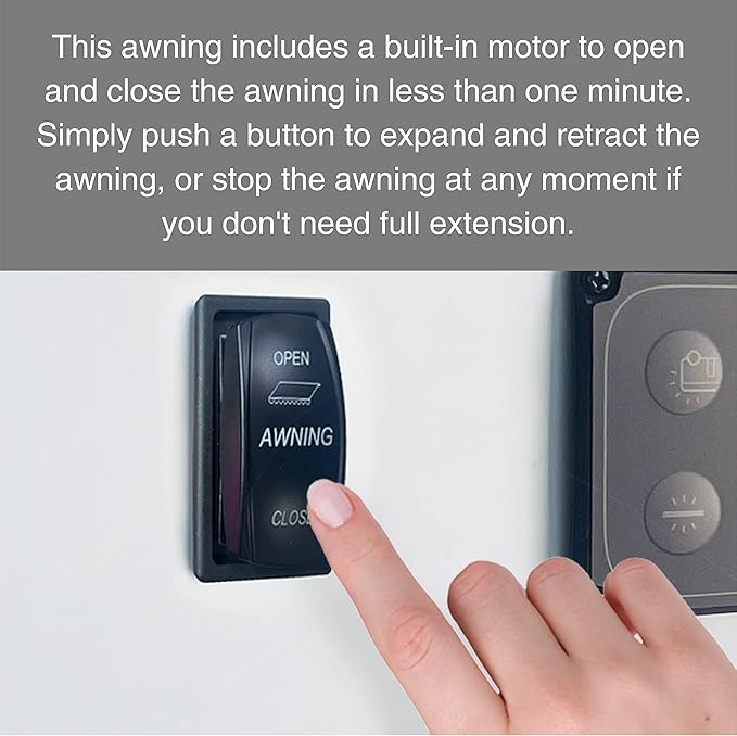 Awnlux Black Motorized Modular Retractable RV Awning Full Set Assemblies for RV, 5th Wheel, Travel Trailers, Toy Haulers, and Motorhome - RV Trailer Awning for Home or Camper- 15x8 Ft-Blue Strip