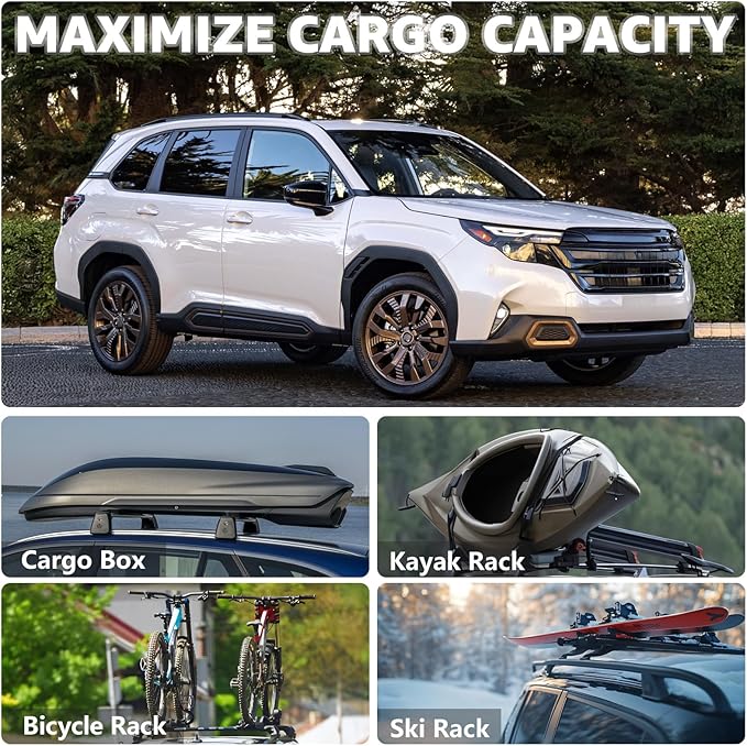 Roof Rack Cross Bars Compatible with Subaru Forester Sport/Touring 2025 2026, Adjustable Aluminum Heavy Duty 300 LBS Anti-Theft Lock Cargo Carrier Rooftop Crossbar for Bike, Snowboard, Luggage
