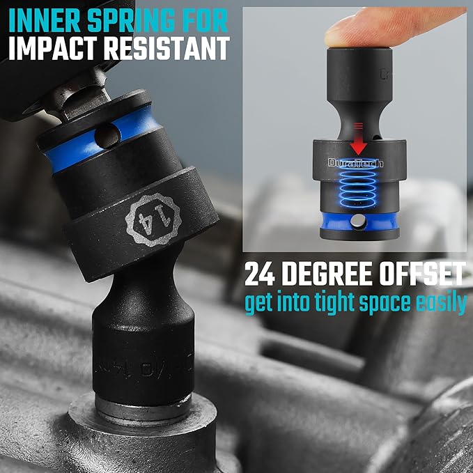 DURATECH 3/8" Drive Impact Universal Joint Socket Set, Swivel Socket Set, 11-Piece, Metric, 8-19mm, Cr-Mo Steel, Organized in EVA Foam Organizer