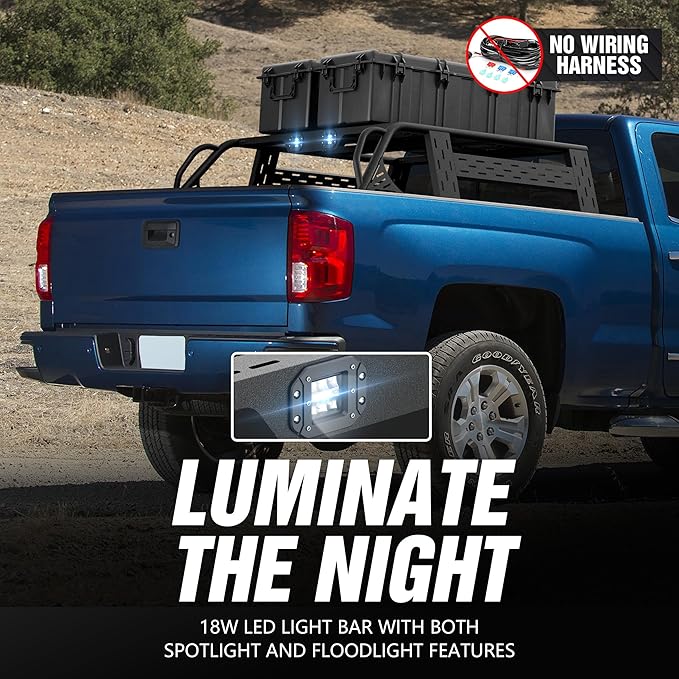 13.8" High Overland Bed Racks Truck Cargo Carrier Compatible with 2016-2018 Silverado 1500 & GMC Sierra 1500 with 2 LED Lights and Bed Rails, Full-Size Truck Rear Ladder Rack Back Cross Bars