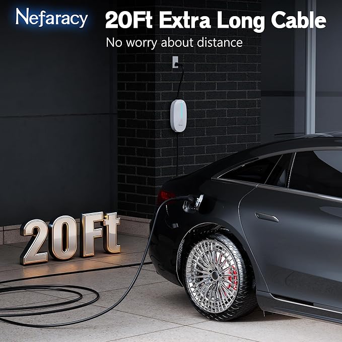 Level 1/2 EV Charger 16A Amp, 110V-240V Portable EV Charger with 20FT Cable, NEMA 6-20 & NEMA 5-15 Plug, Home Electric Vehicle Charging Station for All J1772 Electric Cars