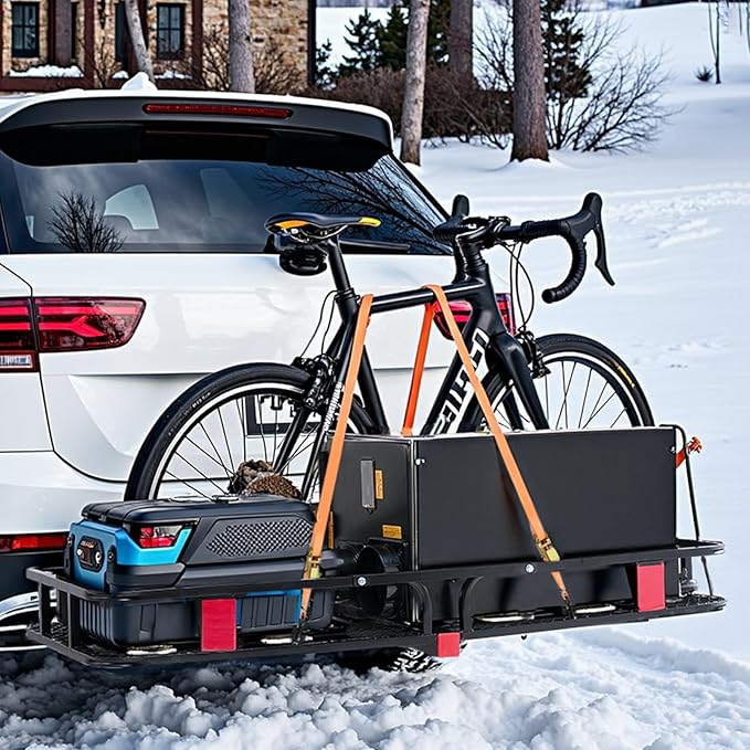 VEVOR 60x24x6 Folding Hitch Carrier - 500lb Capacity Cargo Basket & Waterproof Bag, Fits 2" Hitch Receiver for SUV, Truck, Pickup