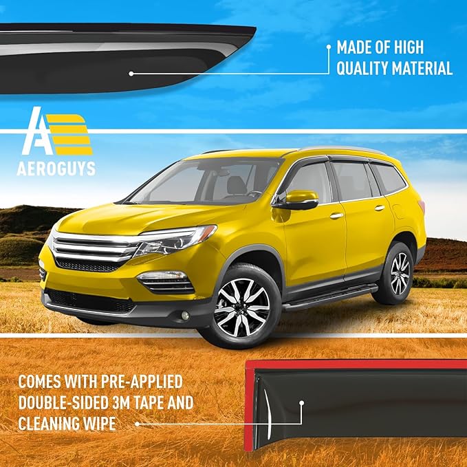 Extra Durable Window Deflectors Tape-On Window Visors Rain Guards Fit for Honda Pilot 2016-2022, Sun Visors, Wind Vent for Shades, Exterior Car Accessories - 6pcs. AG0842