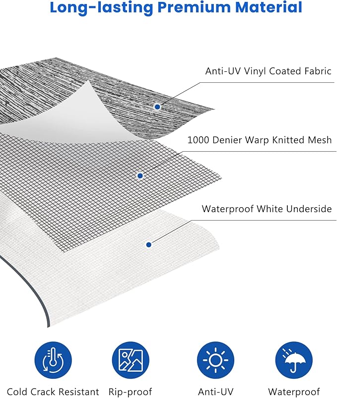 RV Awning Fabric Replacement, 18.5oz Heavy-Duty Weatherproof Vinyl Camper Awning Replacement Universal Outdoor Canopy for RV, Motorhome, Trailer Awnings (Gray Fade, 16'(Fabric 15'2"))