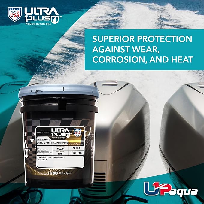 ULTRA 1PLUS U1P-Aqua SAE 25W-40 Synthetic Blend 4T Marine Engine Oil NMMA FC-W (5 Gallon Pail)