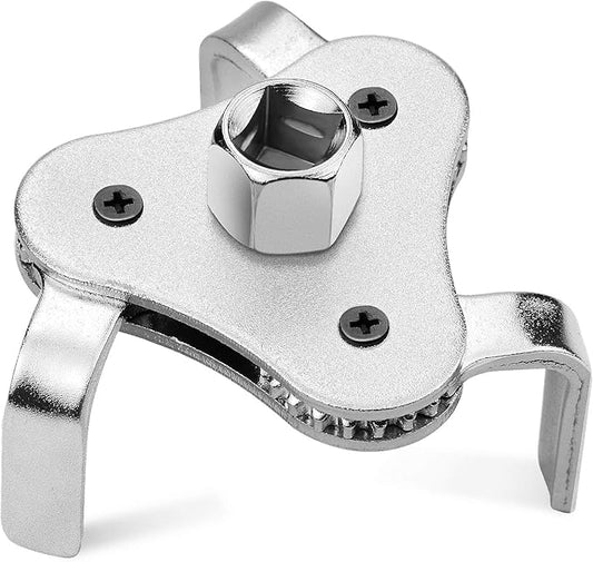 Bolaxin Universal Adjustable Oil Filter Wrench 2.5" to 4.5" - 3 Jaws Oil Filter Wrench Tool Set Remover Socket (Silver)