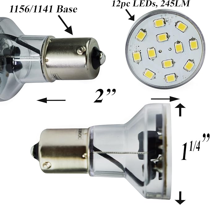 Leisure LED RV Trailer Motorhome LED Spot Light 1156 1139 1141 1383 LED Bulb 2 Watt 275 Lumen CW 10-30Volt 12Volt Long Neck (Cool White 6500K, 4-Pack Long Neck)