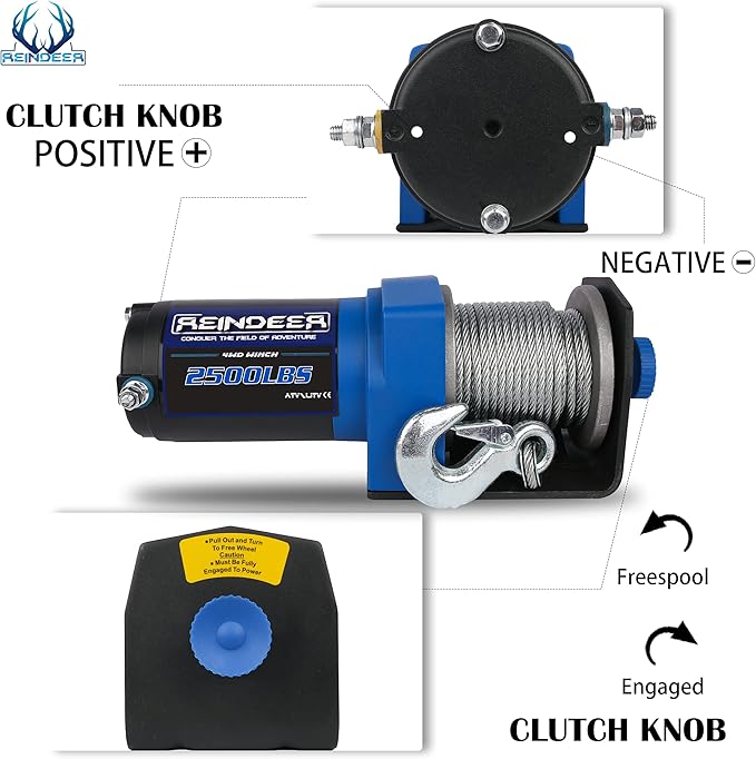 REINDEER New 12V Winch 2500lb Load Capacity Electric Winch Kit for ATV UTV Steel Cable Wire Rope with Hawse Fairlead Waterproof IP67 with Handheld Remotes