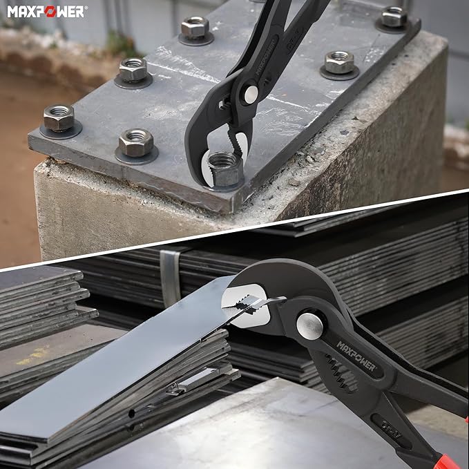 MAXPOWER 2 Pieces Tongue and Groove Pliers, 10 inch 12 inch Water Pump Pliers with 1.4" and 1.6" Jaw Capacity, Push Button Quick Adjust V Jaw Plier