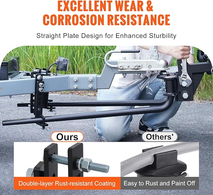 VEOVR Weight Distribution Hitch, 1,000 lbs Weight Distributing Hitches Kit with Sway Control for Trailer, 2-in Solid Steel Shank, 2-5/16 in Alloy Steel Ball, Powder Coated Load Leveling Hitch, Black