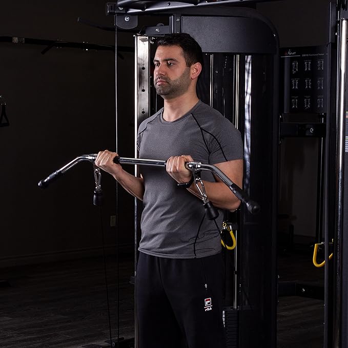 AmStaff 48" Straight Ez Curl Lat Pull Down Bar with Revolving Double Hook for Dual Pulley Cable Machines, Functional Trainer Multi-Purpose Attachment