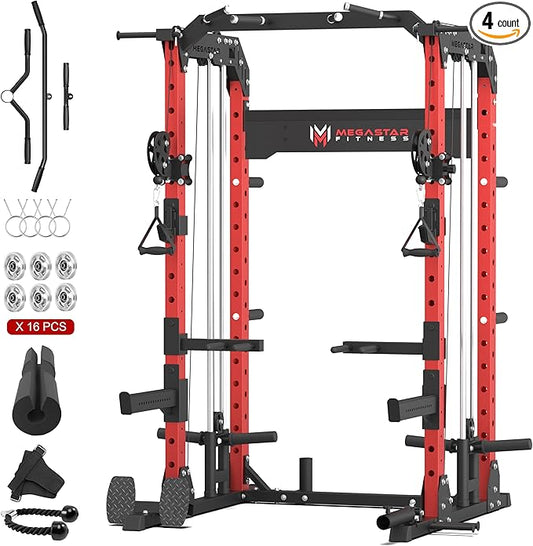 Power Rack Home Gym with Aluminum Pulley Set – 2000LB Capacity Multifunction Squat Rack with Cable Crossover, Includes 16 Professional attachments for Home Gym Strength Training, P63 Rampage