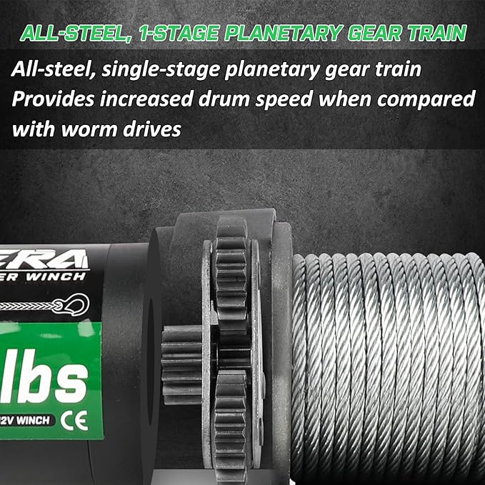 2000lb Winch for ATV, with Steel Cable,ATV Winch with Wired Manual Remote Control Switch,IP65 Waterproof,with Mounting Plate,with Roller Fairlead&Hook