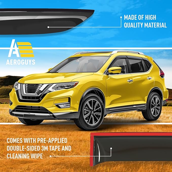 Extra Durable Window Deflectors Tape-On Window Visors Rain Guards Fit for Nissan Rogue 2014-2020, Sun Visors, Wind Vent for Shades, Exterior Car Accessories - 6pcs. AG0223