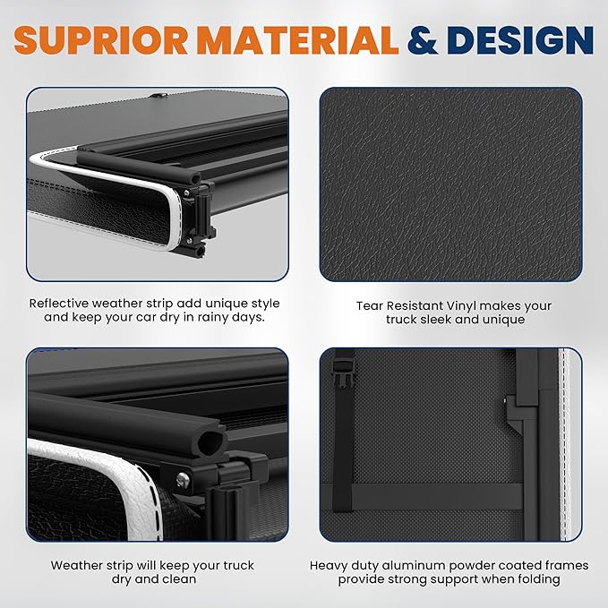 Tri Fold Soft Folding Truck Bed Tonneau Cover Compatible for Nissan Frontier 2005-2025 Fleetside 5 FT On Top w/Reflective Strip