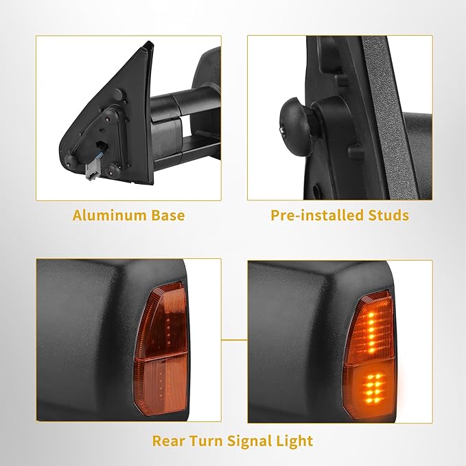 DWVO Towing Mirrors Compatible with Toyota Tundra 2007-2017, Power Heated Side Mirrors with Turn Signal, Manual Extending and Folding, Pair Replacement Tow Mirrors Set