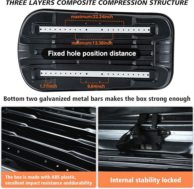 56.3" L Hard Shell Roof Black Rooftop Cargo Box Carrier Large 13 Cubic Feet Car Top Mount Travel Luggage Storage,Dual Side Opening,Waterproof Storage Box Diamond Pattern