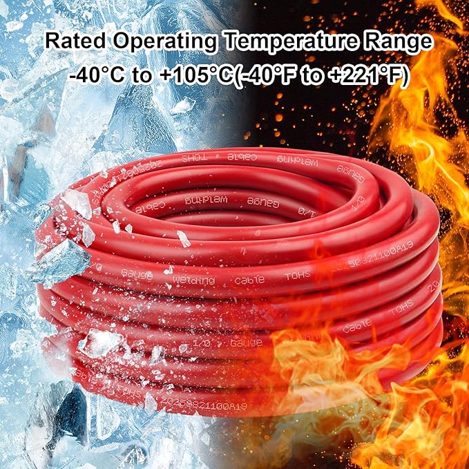 6 Gauge Battery Cable - 25FT Red + 25FT Black 6 AWG Welding Cable Flexible Stranded Oxygen-Free Pure Copper Wire for Automotive, Battery, Inverter, Solar, Marine and Generator