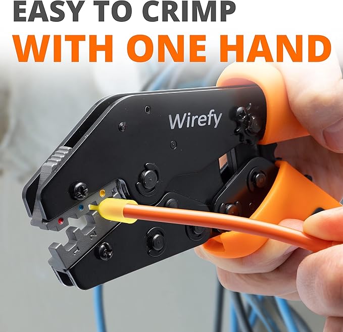 Wirefy Crimping Tool 9" for Quick Change Crimping Dies 26-4 AWG | High Leverage Wire Crimper | Crimping Pliers | Ratcheting Terminal Crimp Tool