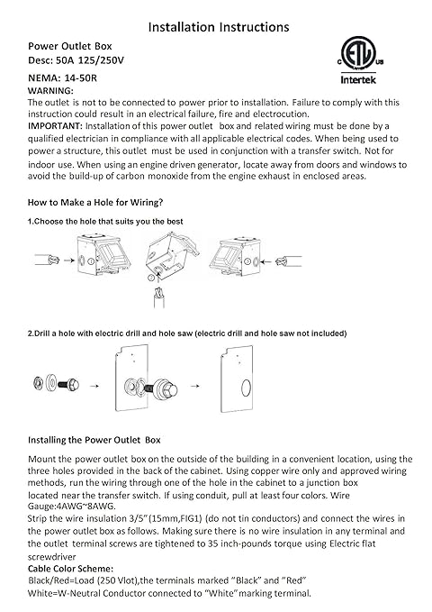 50 Amp 125/250 Volt RV Power Outlet Box, Enclosed Lockable Weatherproof NEMA 14-50R Outdoor Electrical Receptacle Panel, 50 Amp RV Receptacle for Camper Trailer Motorhome Electric Car Generator