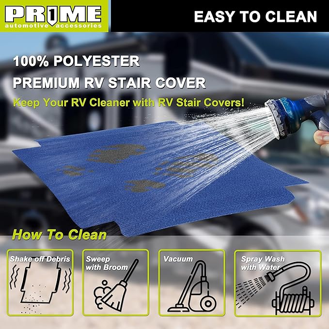 PR1ME Safety RV Steps, 19" x 14.5" Extra Large RV Step Stool with Glow, Camper Step Stool, Non-Slip Folding Step Stool and Ladder for RV, with 100% Polyester Step Rug RV Stair Cover, Up to 600lbs