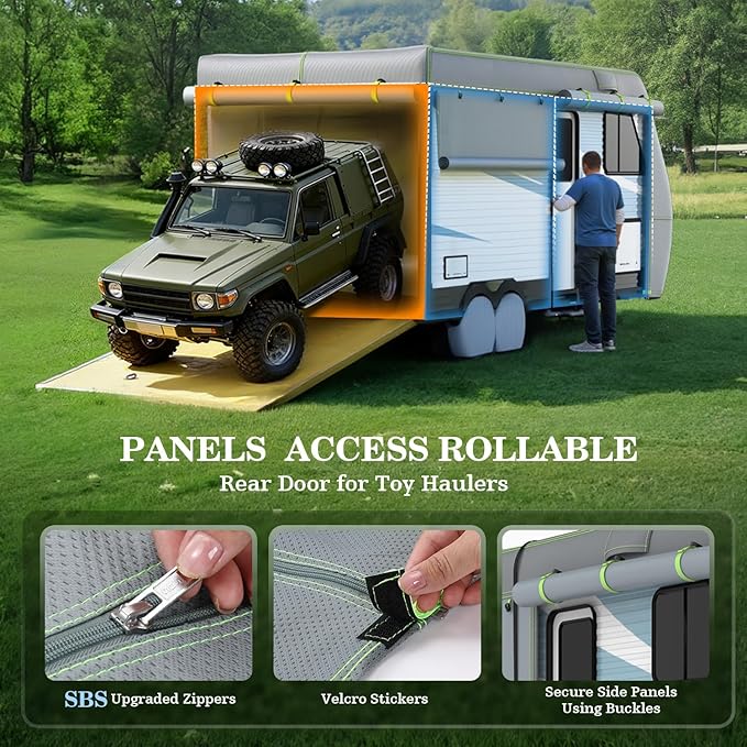 UIRWAY RV Cover 22-24ft Travel Trailer, Upgraded 7-Layers Camper Cover, Waterproof Rip-Stop Travel Trailer Cover with 4 Tire Covers, Tongue Jack Cover, Gutter Covers, Repair Patches, Windproof Straps