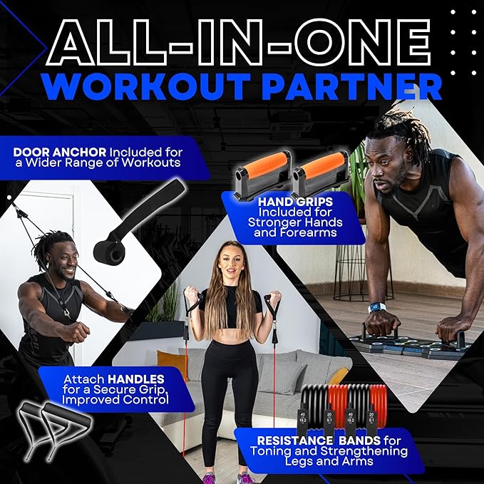 Push Up Board for Full Body Workout at Home - Portable, Joint Friendly, Fun & Motivating Home Workout Equipment with QR Code Guided Workouts - Ideal for Men, Women, Teens - L&C Exercise Essentials