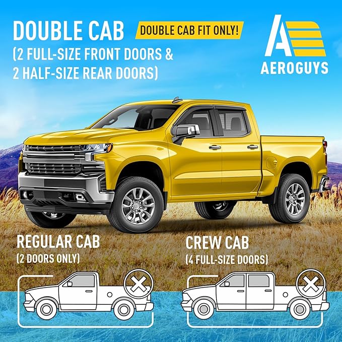 Extra Durable Window Deflectors Tape-On Window Visors Rain Guards Fit for Chevrolet (Chevy) Silverado 1500 2019-2026 Double Cab, Sun Visors, Wind Vent for Shades, Exterior Car Accessories- 4pcs.AG0024