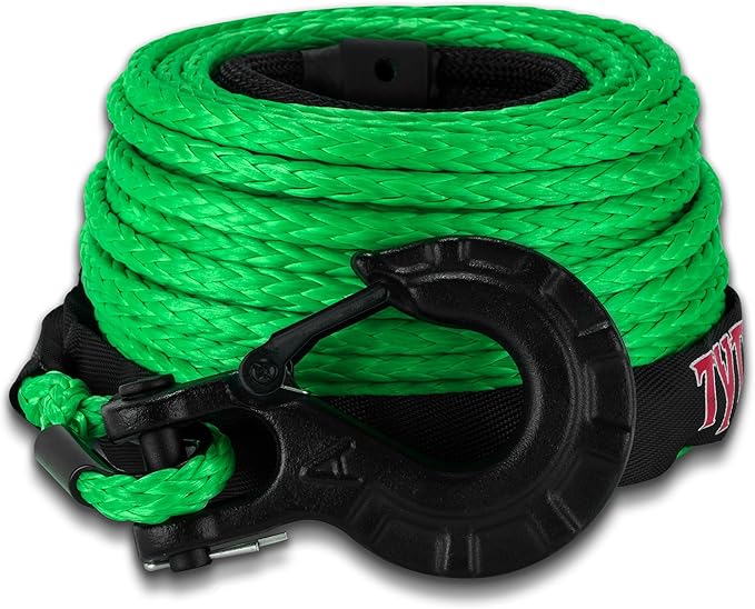 TYT Synthetic Winch Rope 3/8" X 92' with Hook, 27000LBS Synthentic Winch Cable Kit with Protective Sleeve for 4WD Off Road Vehicle Truck SUV Jeep (Green)