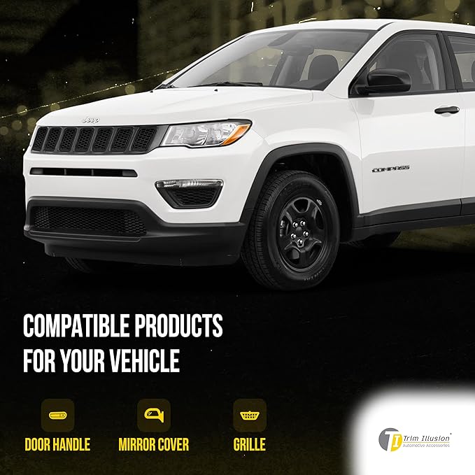 Gloss Black Chrome Delete Front Grille | Car Grille Cover | Grille Insert | Trim Overlay | Compatible with 2027-2021 Jeep Compass | ABS6478BLK