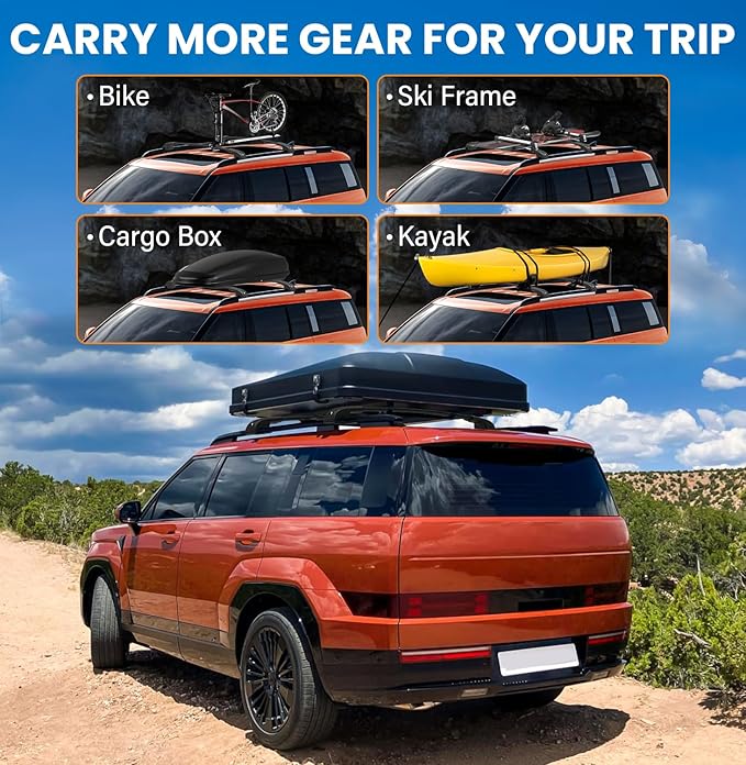 300lbs Lockable Roof Rack Cross Bars Compatible with 2024 2025 2026 Hyundai Santa Fe & Santa Fe Hybrid with Raised Side Rails (Not for SE), Aluminum Heavy Duty Crossbar Luggage Accessories