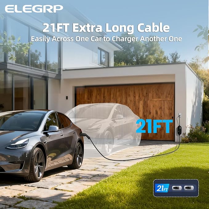 ELEGRP Level 1/2 EV Charger, 16 Amp, Portable J1772 Electric Car Charger, 21FT Cable, NEMA 6-20 & 5-15 Adapter, 110V-240V for BEVs/PHEVs, PBE & LRC Technology
