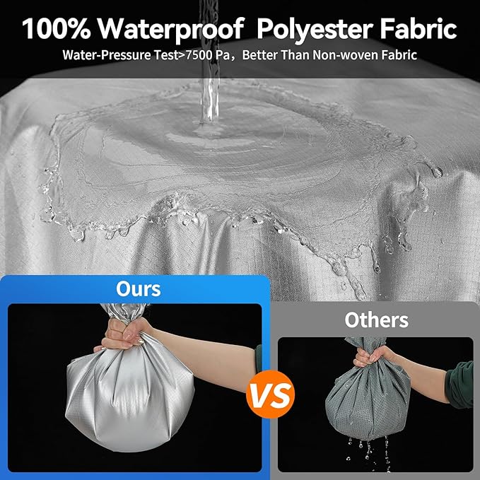 Oxford Fabric Pop Up Folding Camper Cover 12'-14' Super Waterproof Tear-Resistant Anti-UV Tent Trailer Cover for Winter Snow with Reinforced Corners, 5+2 Windproof Straps, Storage Bag