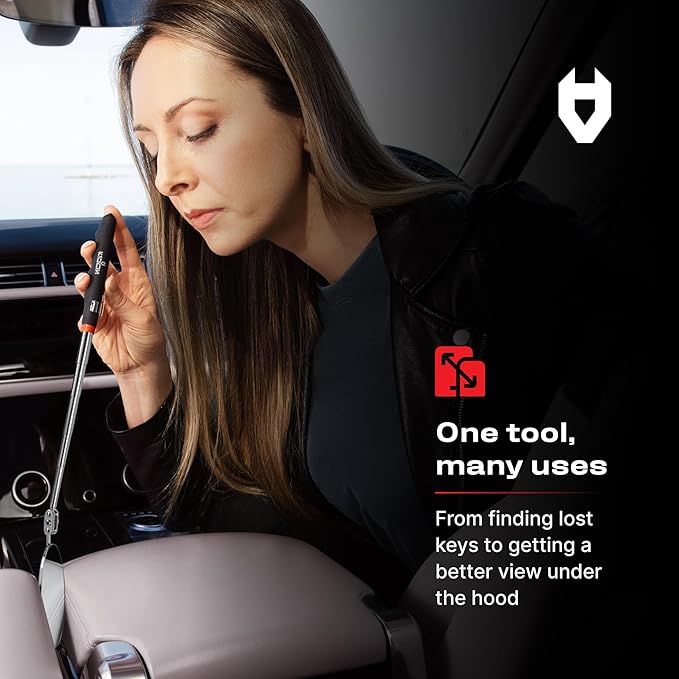 NoCry Heavy Duty Telescoping Inspection Mirror — 3.23 Inch Round Mirror on a Stick; 2-in-1 Storage Pouch; Extendable Mirror up to 30in; Non-Slip Handle; 360° Inspection Mirror Telescoping Swivel Head