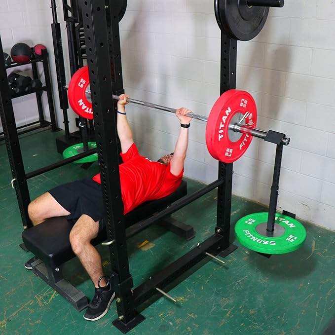 Titan Fitness Eccentric Hooks, Fully Adjustable 20" - 35" Steel Hook Barbell Attachment, Overload Lifting for Explosiveness, Fits Olympic-Sized Weight Plates, Squat or Bench Use, Weight Releasers