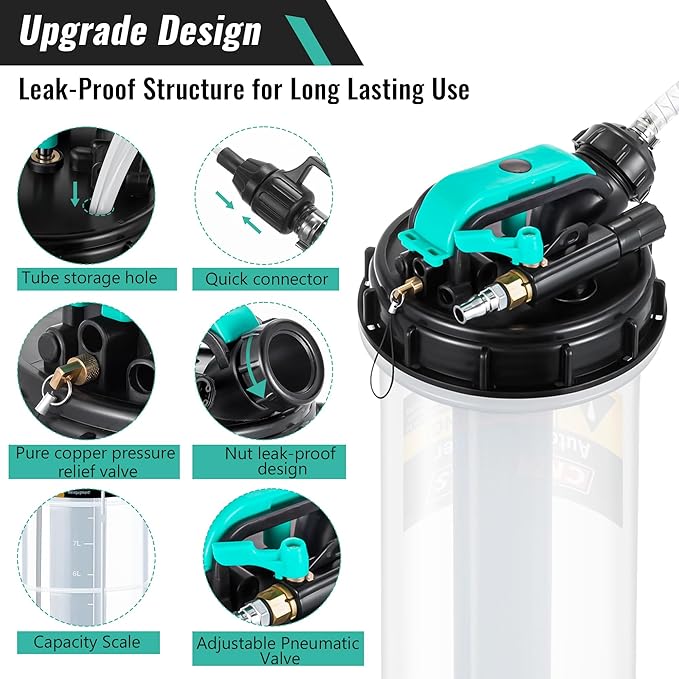 Estune 2.5 Gallon/9.5 L Manual Pneumatic Fluid Extractor, Automotive Oil Extractor Pump Oil Vacuum Changer with 5 Pcs Brake Bleeding Hose for Car, SUVs, Truck, Yachts