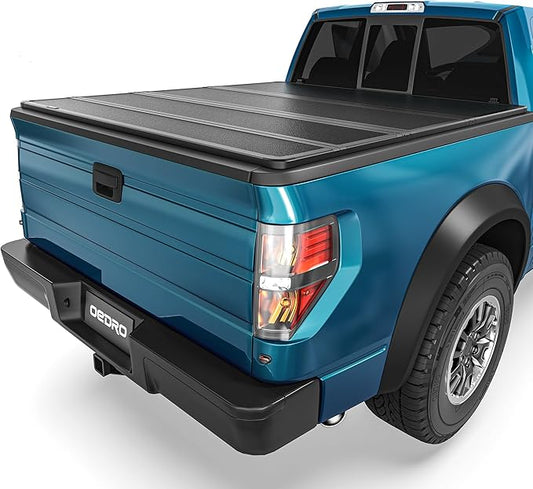 OEDRO Quad Fold Hard Truck Bed Tonneau Cover Fit for Ford F150 F-150 2015-2025 with 6.5ft Bed, Black